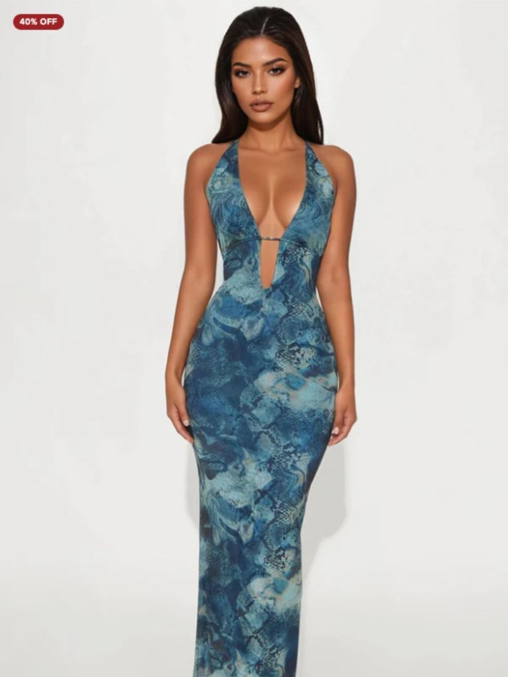Erika Abstract Deep V-Neck Maxi Dress